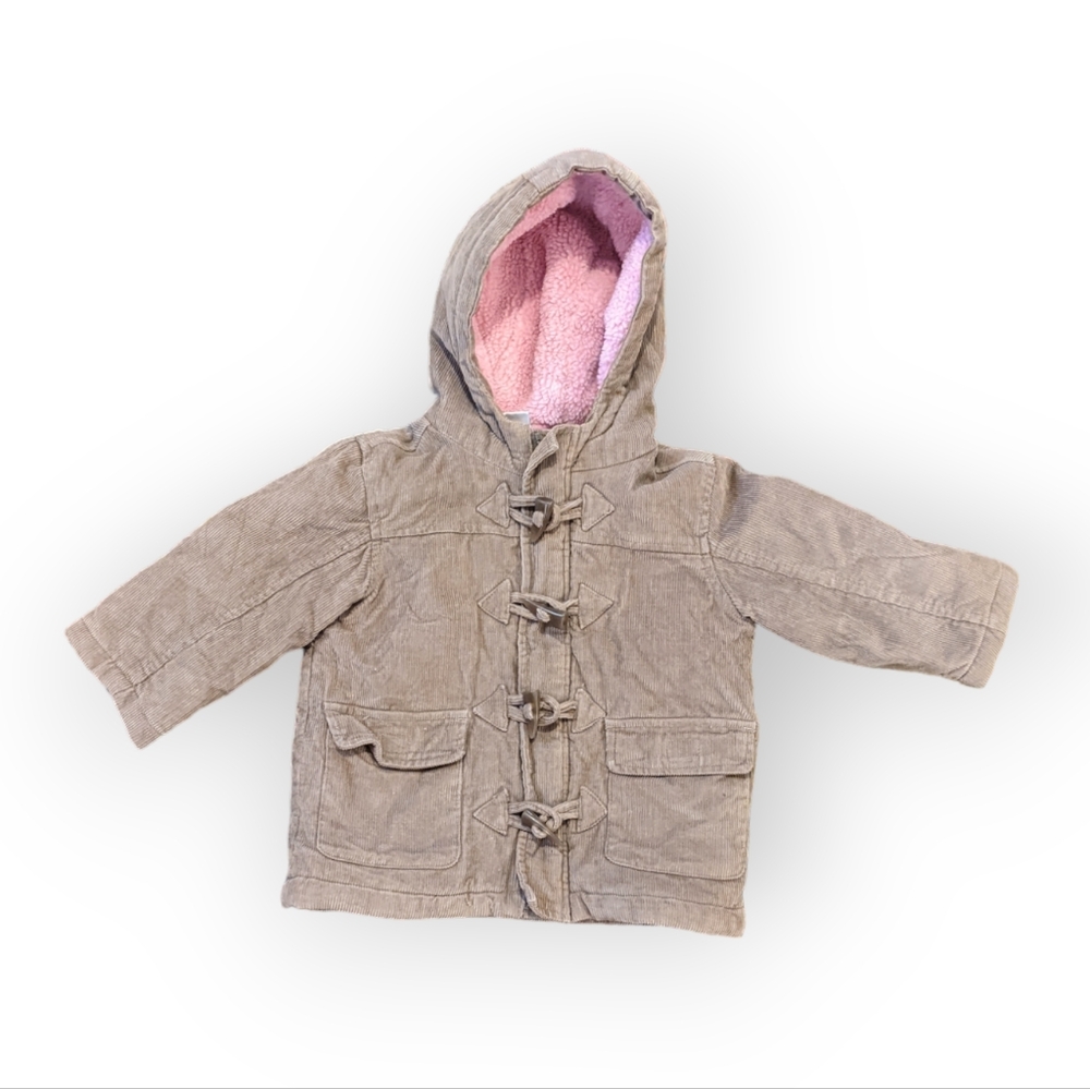 12-18 Months Toddler Girl Babyboots Brown Corduroy Jacket, Pink Lining